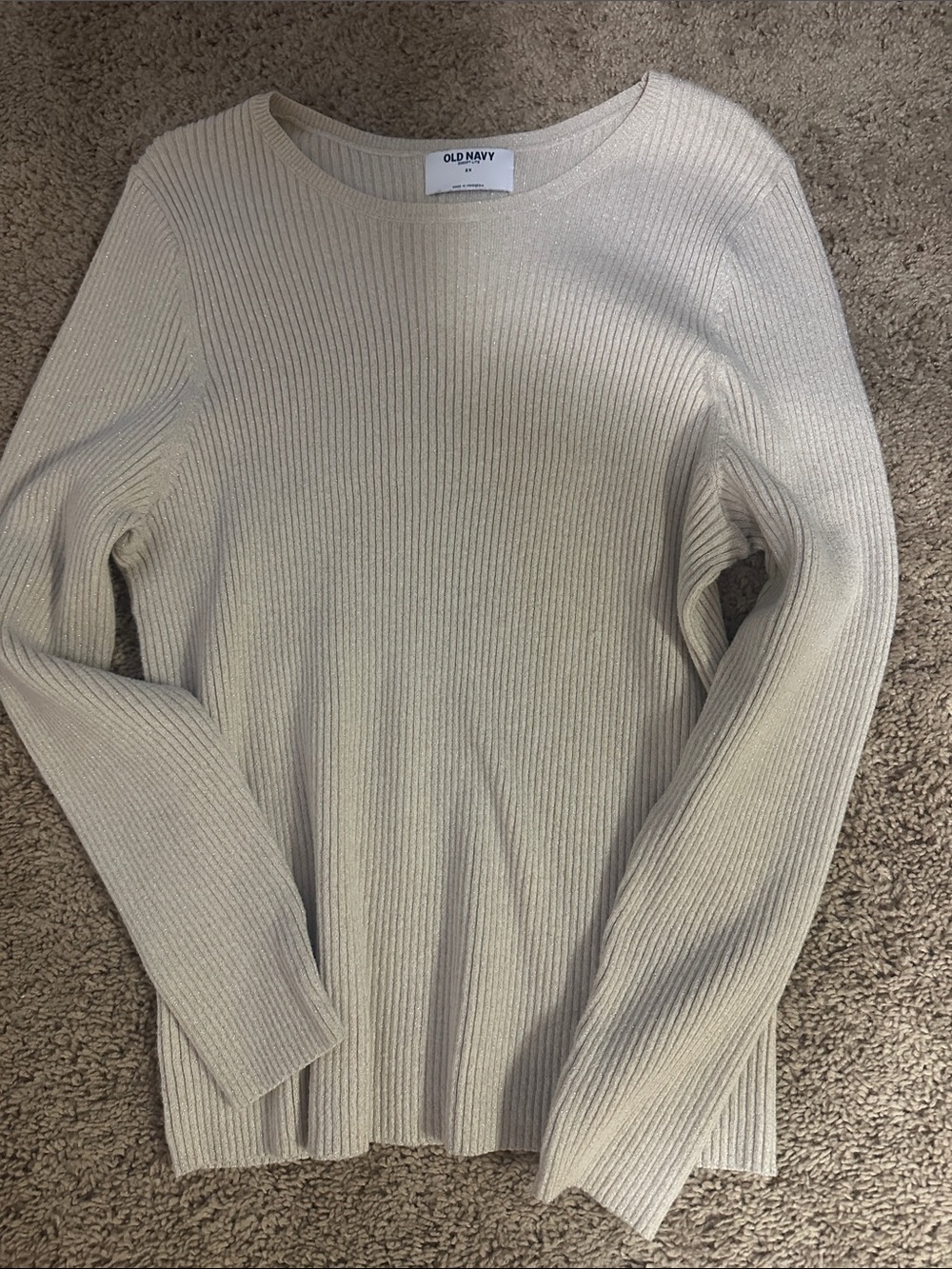 Old Navy Women's Light Cream Ribbed Crewneck Sweater